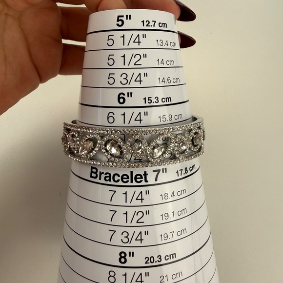 Givenchy Womens Openwork Oval Glass Crystal Silver Tone Bangle Bracelet - Picture 11 of 11